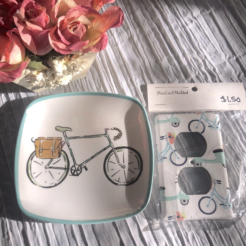 Bicycle themed home decor jewelry dish plate organizer & electric outlet plate